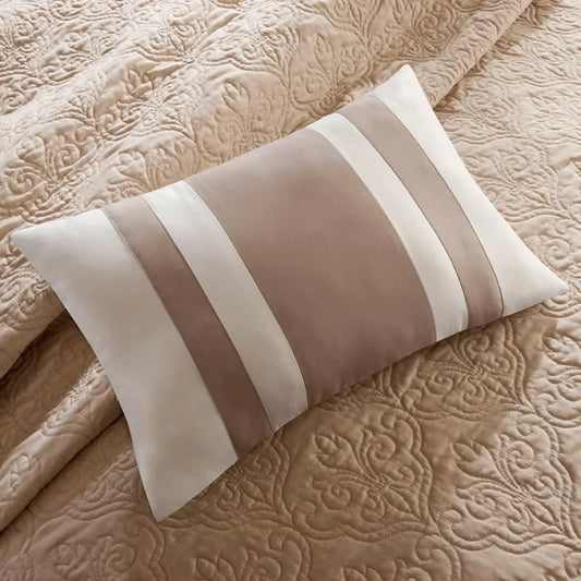 7 Piece Quilt Set with Euro Shams and Throw Pillows Beige King/Cal King (Beige + Cotton + King)"