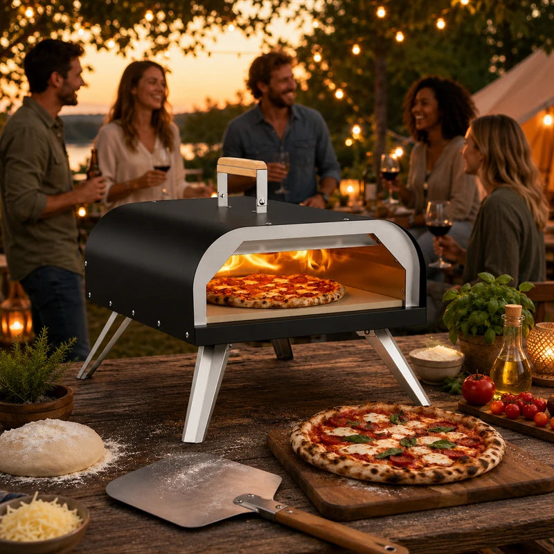 Portable Outdoor Gas Pizza Oven, 12 Inch Propane Pizza Maker with Pizza Stone, High Temperature Stainless Steel Pizza Grill for Backyard Camping Garden Homemade Italian Pizza