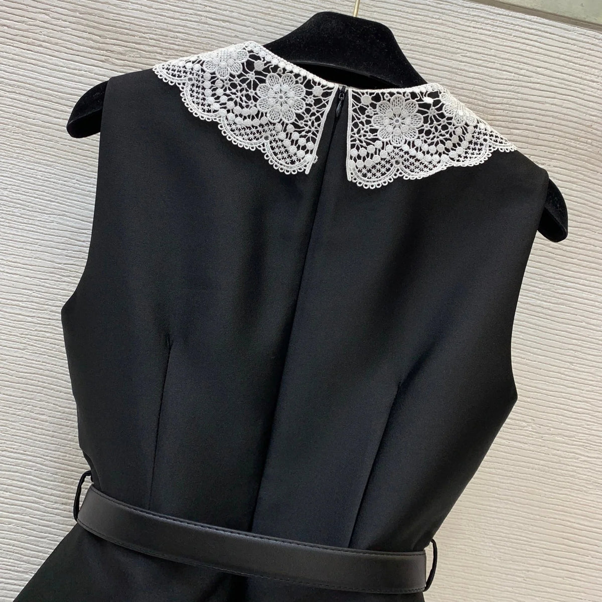 2026 Women Dress Faux Two Piece Long Garment Openwork Lace Neckline Peplum Waist Adjustable Waist Strap