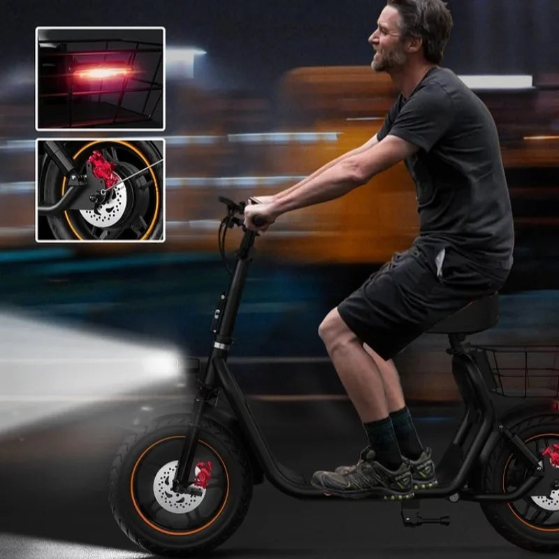 G-CYCLE Electric Scooter With Seat Z14 800W Peak Motor, 27 Miles Range, 15.5 MPH Top Speed, Dual Brakes & Suspension, 14” Tires, LCD Display, Foldable with Seat and Basket