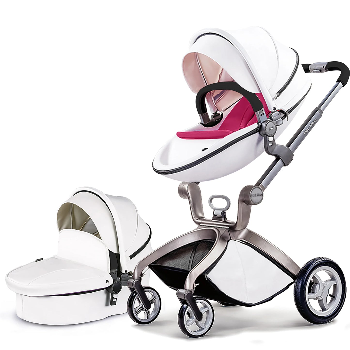 Baby Stroller High Landscape Convertible Infant Stroller Adjustable Canopy & Backrest Storage Basket Foot Cover