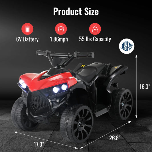 Kids Electric Car, 6V Toddler ATV Ride-On Toy, 4-Wheel Battery Powered Motorbike for Kids 1-6 Years Old, In/Outdoor Playroom