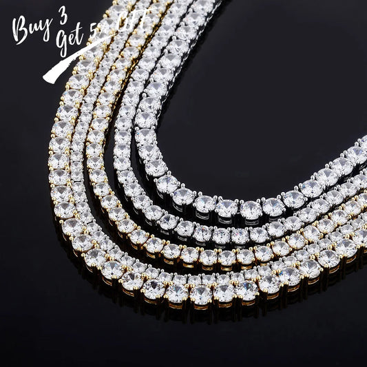 TOPGRILLZ New 925 Sterling Silver 3-6mm Tennis Chain with Spring Clasp Iced Out CZ Necklace Hip Hop Jewelry For Men Women