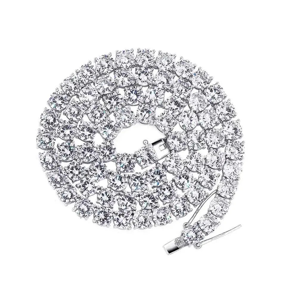 New 925 Sterling Silver 3-6mm Men's Necklace Bling CZ Iced Out Hip Hop Link Tennis Chain Silver Gold Necklace Jewelry For Gift