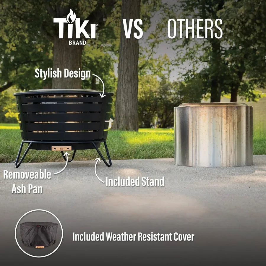 25Inch Smokeless Patio Fire Pit Wood Burning with Removable Ash Pan WeatherResistant Cover Modern Black Design Ideal Outdoor Sm