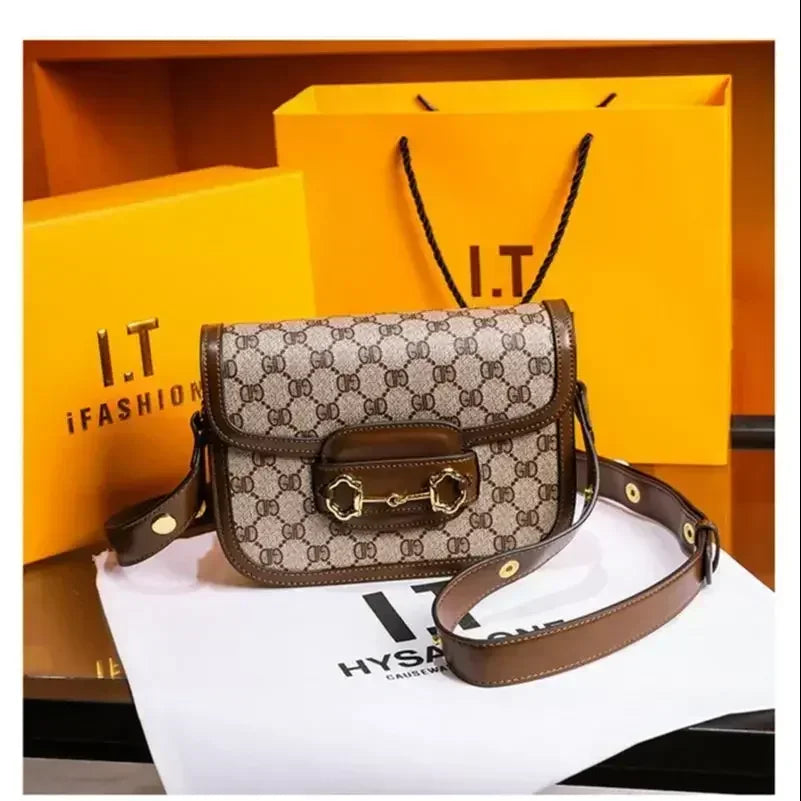 Women's Luxury Handbag New Fashion Retro Print Small Square Bag Saddle Bag Versatile One Shoulder Crossbody Bag BG6