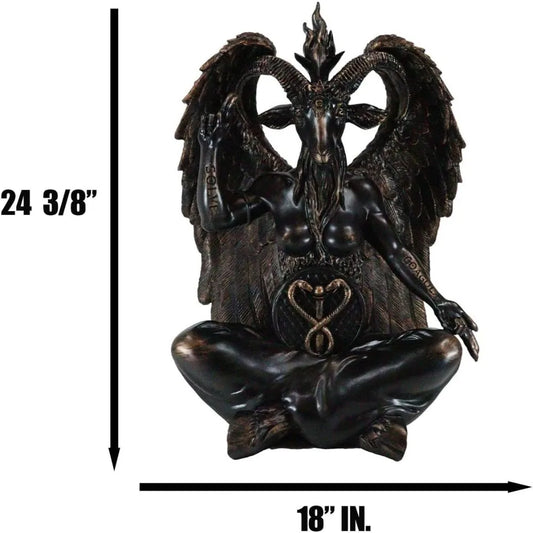 Large 24 Seated Sabbatic Goat Idol Statue - Baphomet, Samael, Lilith, Wicca Occult Illuminati Art Sculpture with Horned Design
