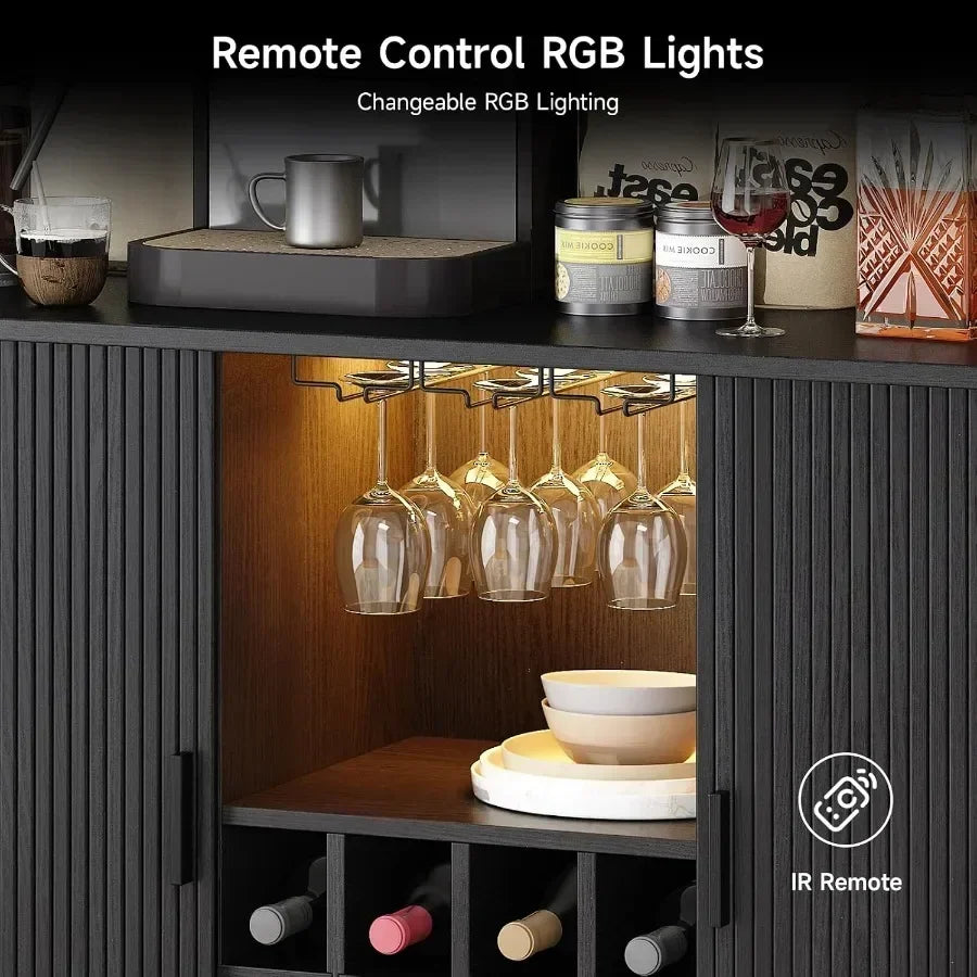 Fluted Wine Bar Cabinet with LED Light