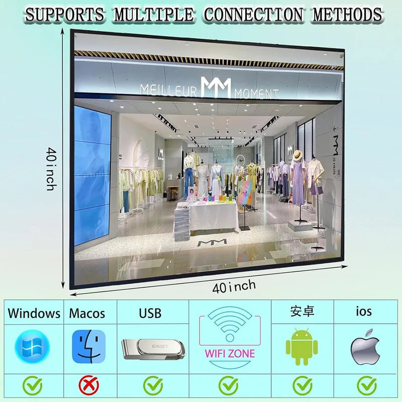 P4 Full Color LED Digital Sign, 40''x40'' Scrolling Text LED Advertising Screen Use WiFi and USB Programmable LED display