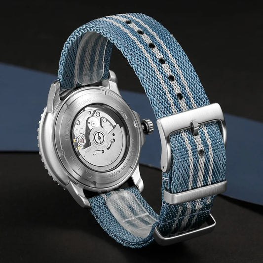 CADISEN Deep Explorer New Automatic Mechanical Watch Man Canvas Strap Wristwatch MIYOTA 8215 Luxury Luminous Waterproof Watches