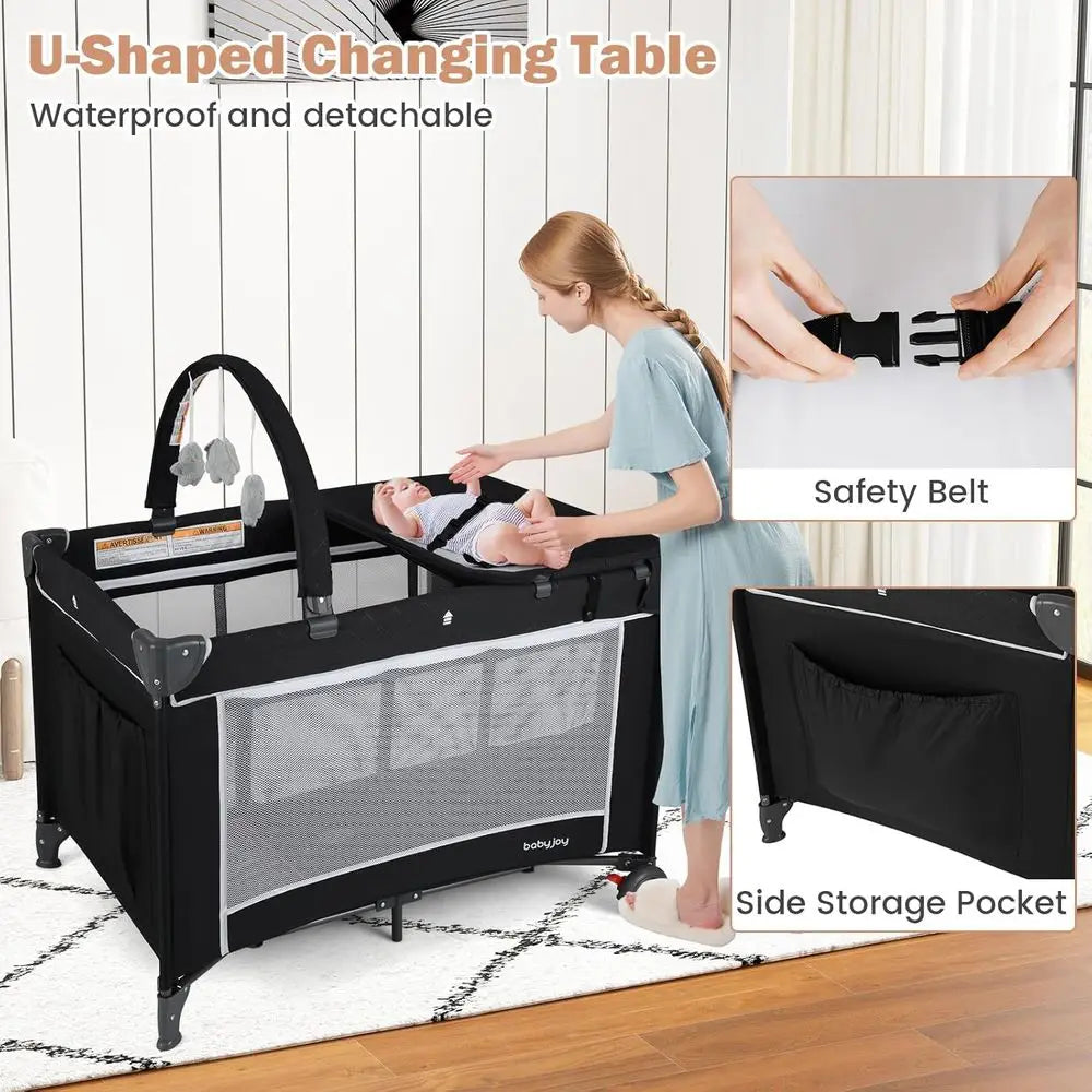 Portable 3-in-1 Playard: Travel Crib, Bassinet, and Changing Table for Babies & Toddlers