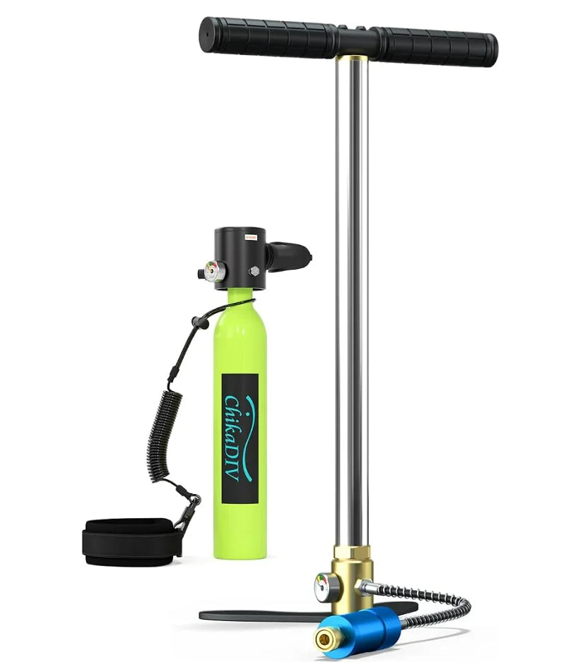 ChikaDIV Mini Scuba Diving Tank Set with Hand Pump Portable 0.5L Diving Cylinder Oxygen Tank Underwater Breathing Equipment for Snorkeling Diving Emergency Rescue