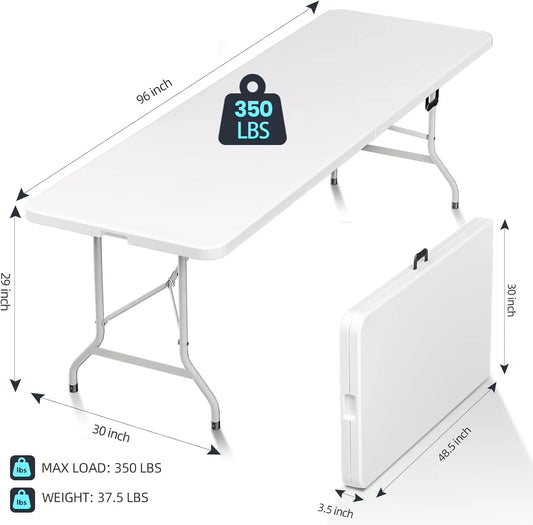 8 ft Folding Picnic Table with Handle & Safety Locks, Portable Outdoor Indoor Plastic Dining Table for Camping, Picnic, Party