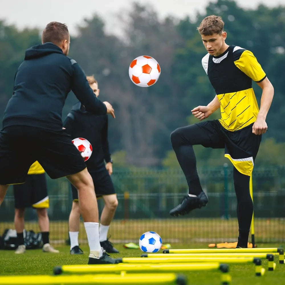 Bulk Pack of 12 Size 4 Soccer Balls with Pump, Soft Football for Outdoor Indoor Sports, Ideal for Training and Practice