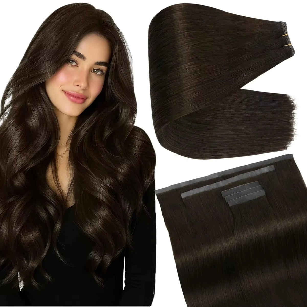 Full Shine Butterfly Weft Hair Extensions Remy Straight Hair Extensions 5 Pcs Double Sided Weft Hair Extensions Invisible Hole Weft Hair