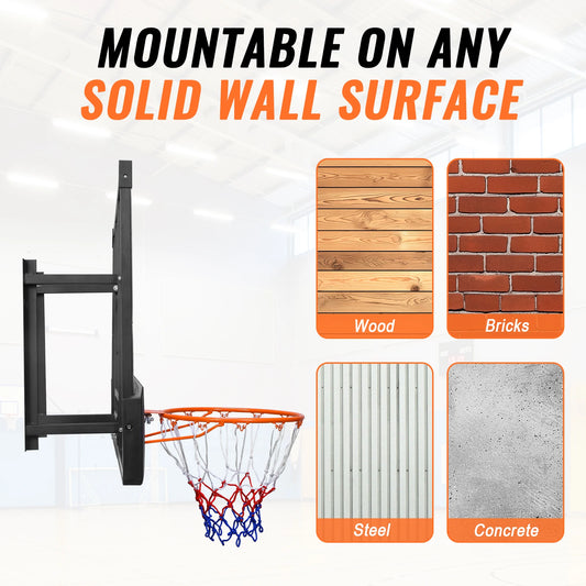 Wall Mounted Backboard and Rim 47-Inch Basketball Backboard & Hoop for Garage Fitness Center Barn School Gym Driveway