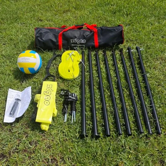 Outdoor Portable Volleyball Net System - Adjustable Hght Poles with Soft Volleyball Ball Pump Hammer Boundary Line and Carry Ba