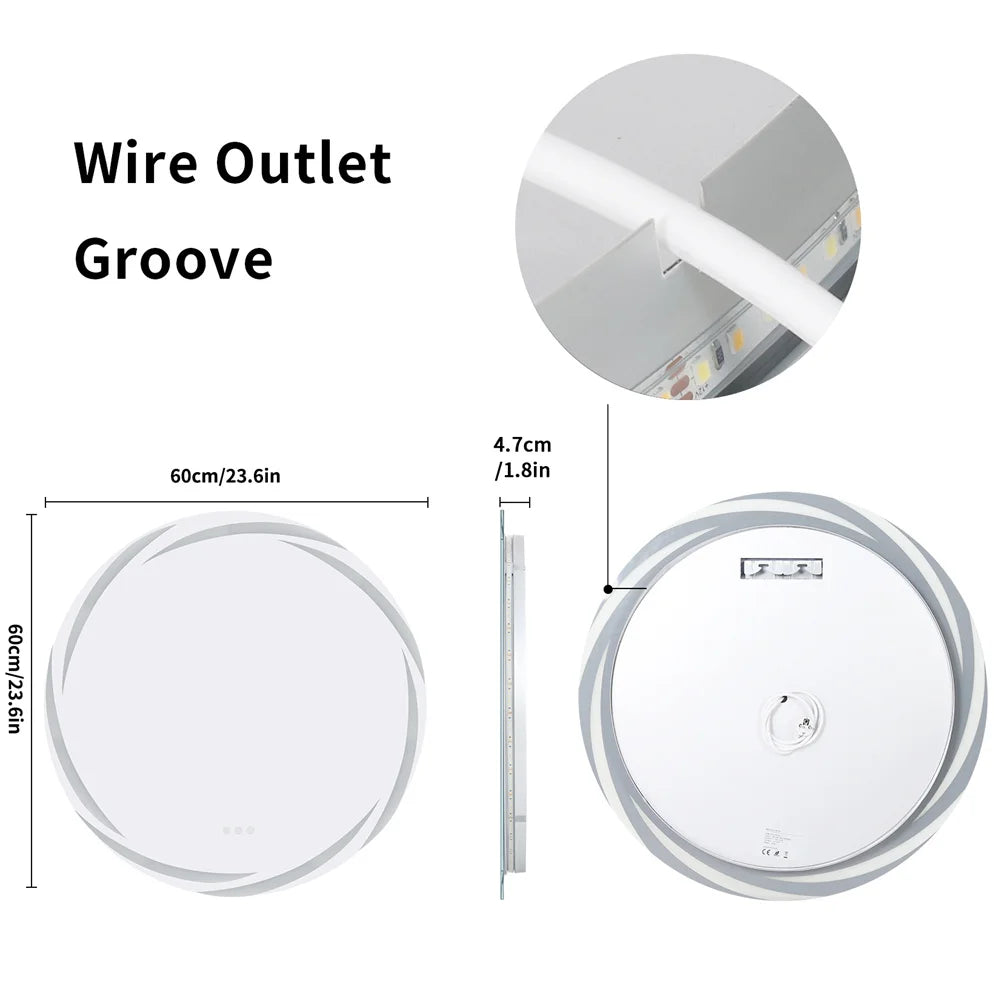 LUVODI 80CM Modern LED Bathroom Wall Mirror with Circle Backlight Illuminated Vanity Mirror with Defogging Feature for Bath