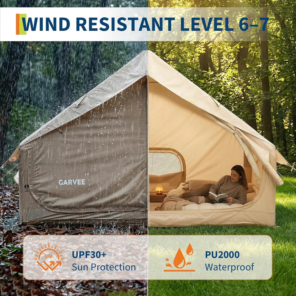 Tacleekii Inflatable Camping Tents Blow Up Tent for 4-6 People Heavy-Duty Oxford Fabric Glamping House Tent, Easy Setup Air Cabin Tent with TPU Air Beams for Family Outdoor Camping