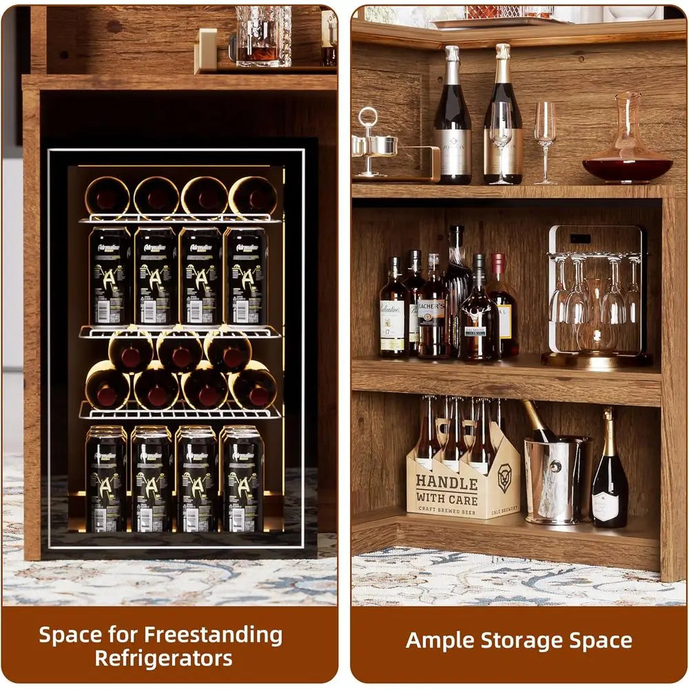L-Shaped Home Bar Unit, 4-Tier Bar Cabinet with Large Storage Space, Liquor Wine Cabinet Retion Desk or Home Pub