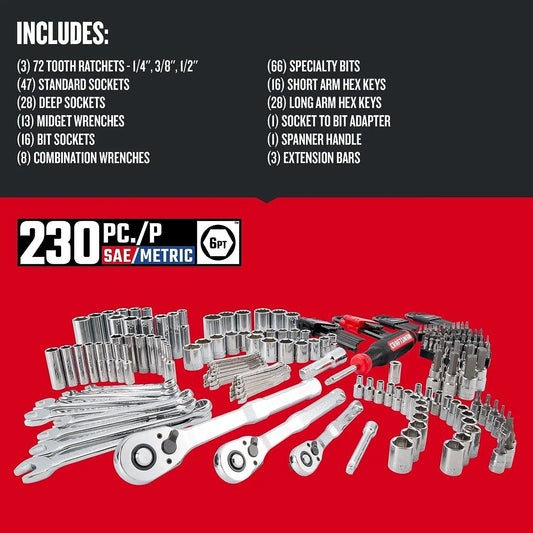 Mechanics Tool Set 230-Piece Hand Tool and Socket Set with 3-Drawer Tool Box (CMMT45305)