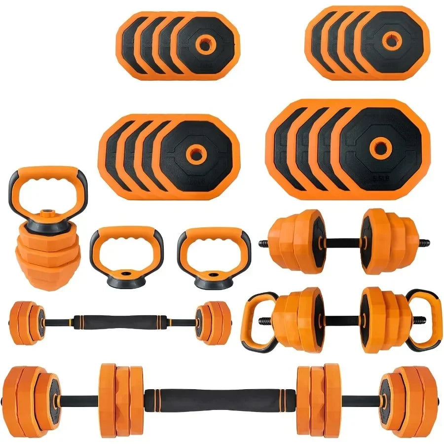 4-in-1 Adjustable Dumbbell Set for Home Gym Use as Dumbbells, Barbell, Kettlebells, Push Up Stand Full Body Strength Training E