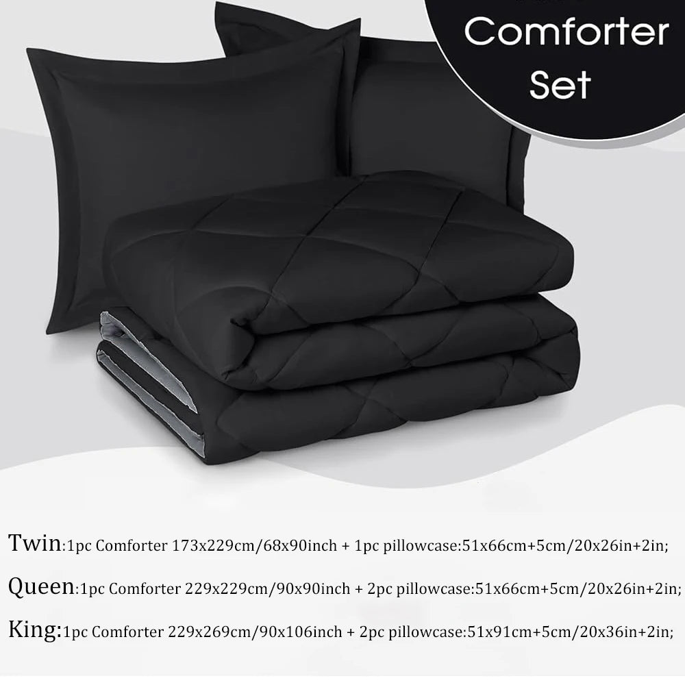 Reversible Comforter Set Queen/King Size, All Season Bedding Set with Ultra Soft Comforter, Pillow Shams, Red & Black