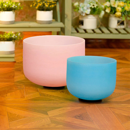 Color Crystal Singing Bowl Set of 2 PCS 8-10inch 432 Hz 8"G Blue 10"C Pink Sound Meditation Mutual Attraction Chakra Bowls with
