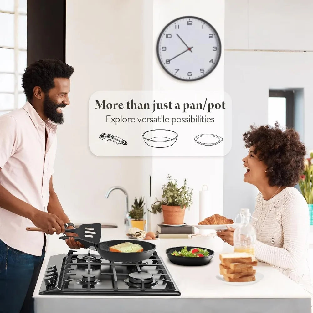 19 Pcs Pots and Pans Set Non Stick Ceramic Cookware Set with Removable Handles, Non Toxic Induction Kitchen Cookware Sets RV Coo