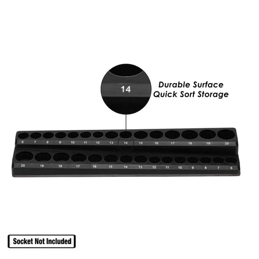 75 Slots Magnetic Socket Organizer Tray Set 3Pcs 1/4" 3/8" & 1/2" Inch Drive Metric Socket Holder Storage Organiser Black Color