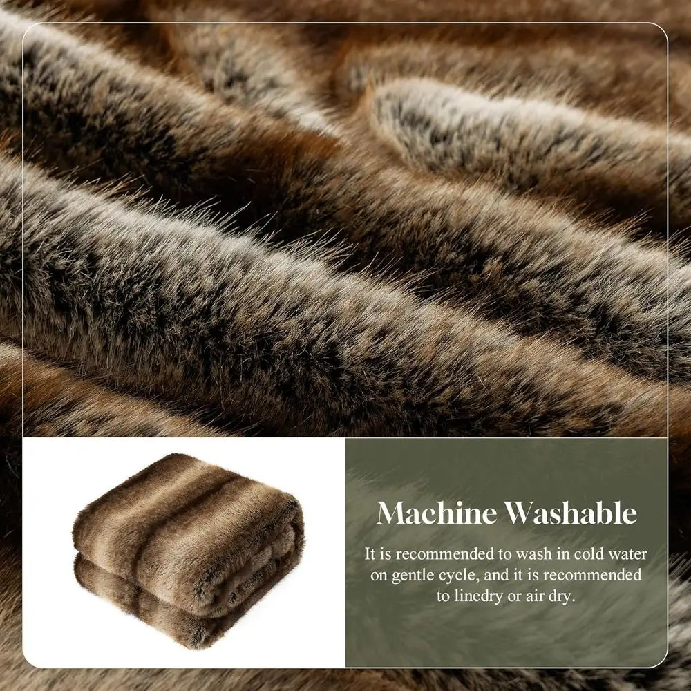 Faux Fur Blanket, Ultra Soft Luxury Fuzzy Throw Blanket, Long Pile Plush Cozy Warm Decorative Blanket for Couch, Sofa, Chair, Be