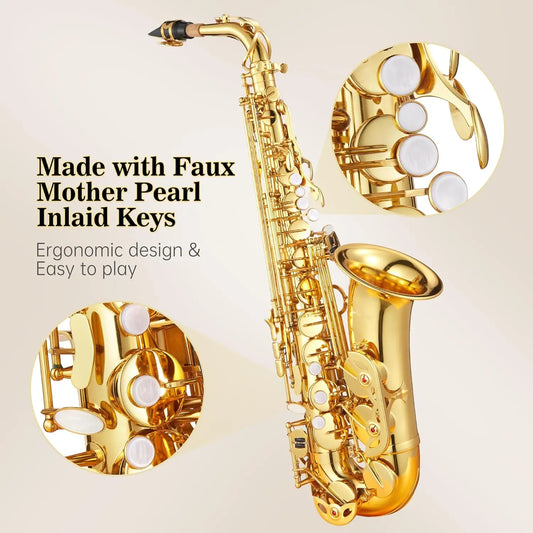 Brass Eb Alto Saxophone Set with Case Create a Real and Clear Sound for Beginners and Performances Gold Lacquer