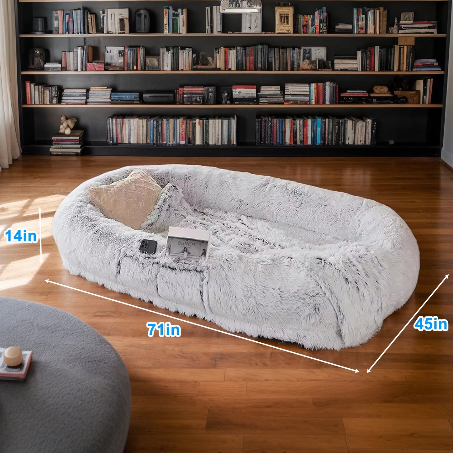 Human Dog Bed, Washable Faux Fur Dog Bed for People Doze Off, Napping Orthopedic Dog Bed,71''x45''x14'' Size Fits You and Pets