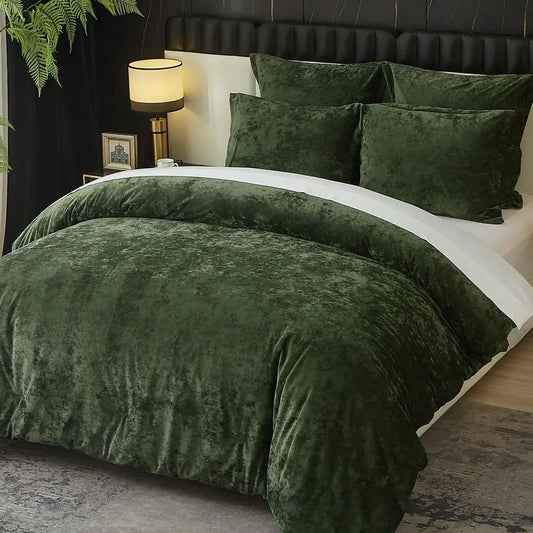 Crushed Velvet Comforter Set King Green Comforter Set 5pcs Ultra Soft Lightweight Breathable Bedding Set Luxury Cozy Flannel Com