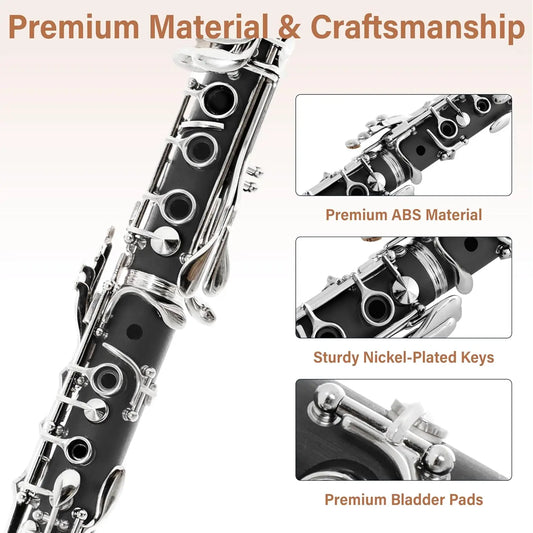 Beginner Bb Clarinet Set with Case, Reeds, and Accessories - Black