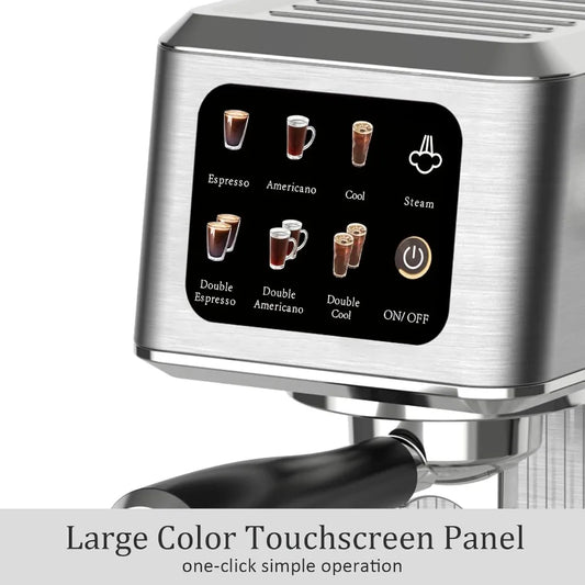 Compact 20Bar Espresso Machine with Powerful Steam Wand for Crafting Latte and Cappuccino at Home Stainless Steel Design with 3
