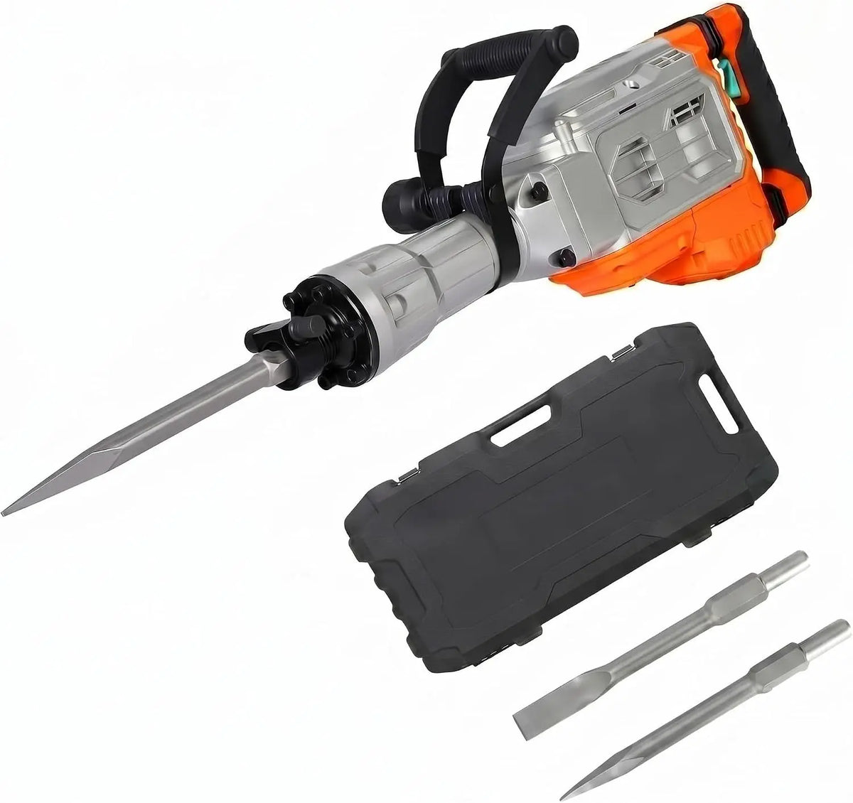 1700W Electric Demolition Jackhammer, 1900 BPM Heavy Duty Concrete Breaker, 60J Impact Energy, Anti-Vibration, 360° Handle, Carrying Case, 3 Chisels