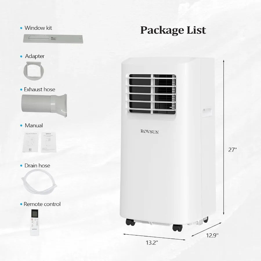 9000 BTU Portable Air Conditioner with Remote Control 3-in-1 Room AC Unit Fan Dehumidifier Digital Display 24H Timer Installati