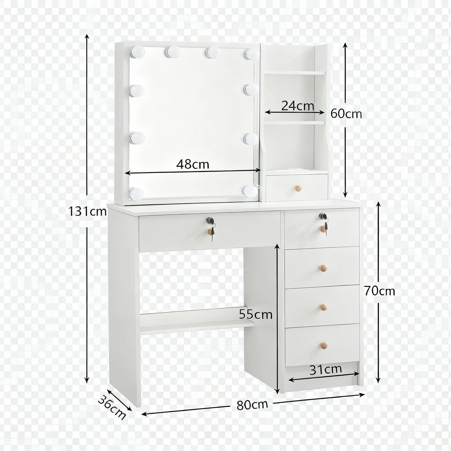 Dressing Table with LED Mirror Bedroom White Makeup Desk Vanity Table Stool Set