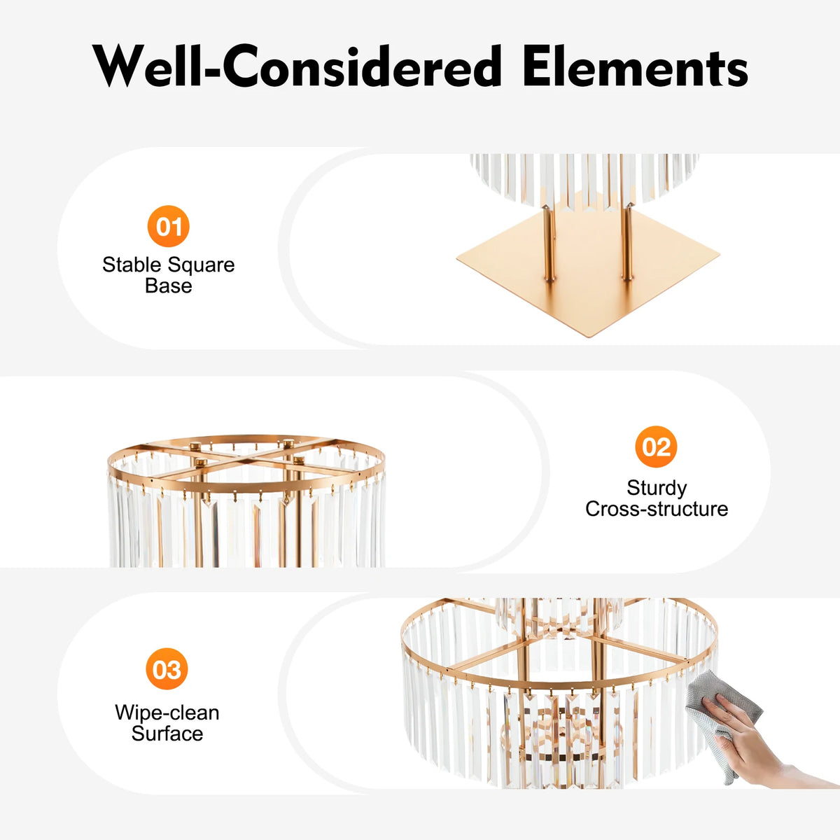 5-Tier Crystal Wedding Flower Stand, Waterfall Crystal Plant Stand, Metal Acrylic Gold Display Rack for Home, Garden, Event