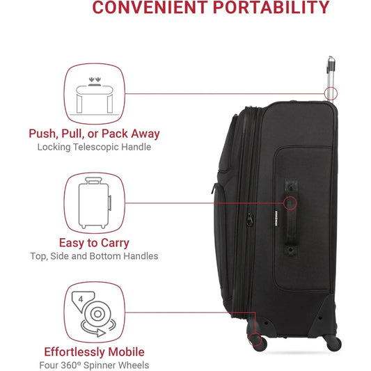 SwissGear Sion Expandable Softside Luggage, Black, Large Checked 29-Inch