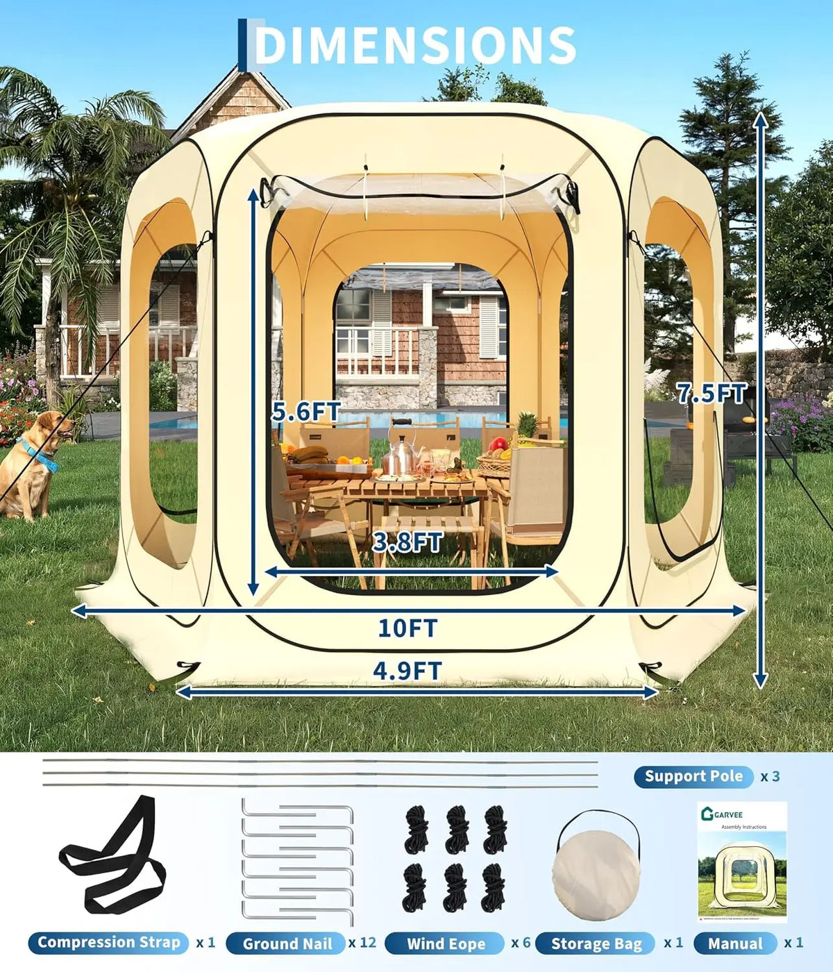 Tacleekii 10FT 12FT Pop Up Screen Tent Portable Screen House Room Instant Bubble Tent Shelter, Rainproof Camping Sun Shelter Coldproof for Patio, Backyard, Deck, Sports Events