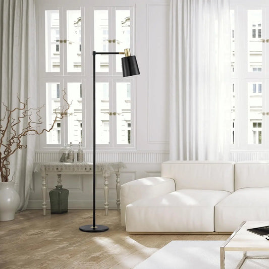 Electric 12916 Lex 60' Floor Lamp, Black, Satin Finish, Gold Accents