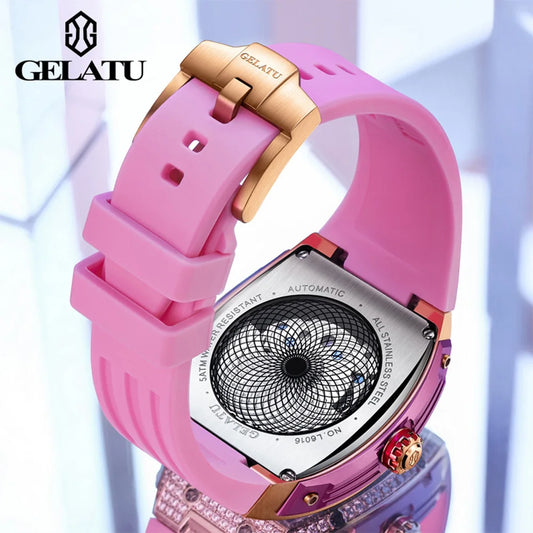 GELATU beautiful ladies' watches waterproof Diamond dial Automatic mechanical watch for women skeleton genuine brand wristwatch