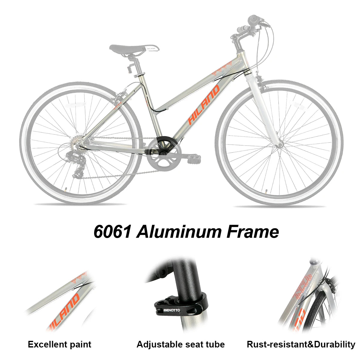 Hiland men's and women's hybrid bikes, Aluminum frame, 700C wheels, city commuter bike, Shimano drivetrain, 7-speed road bike