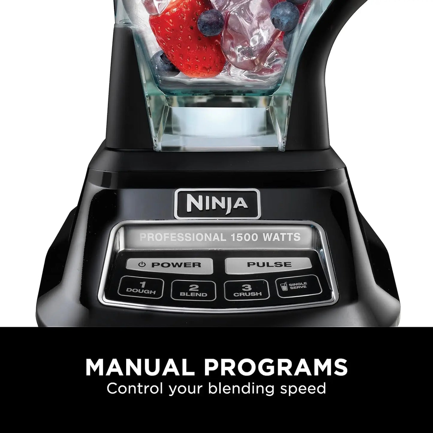 1500W Mega Kitchen System with 72 oz Blender, 8-Cup Food Processor, To-Go Cups - Smoothies, Ice Crushing & More in Black
