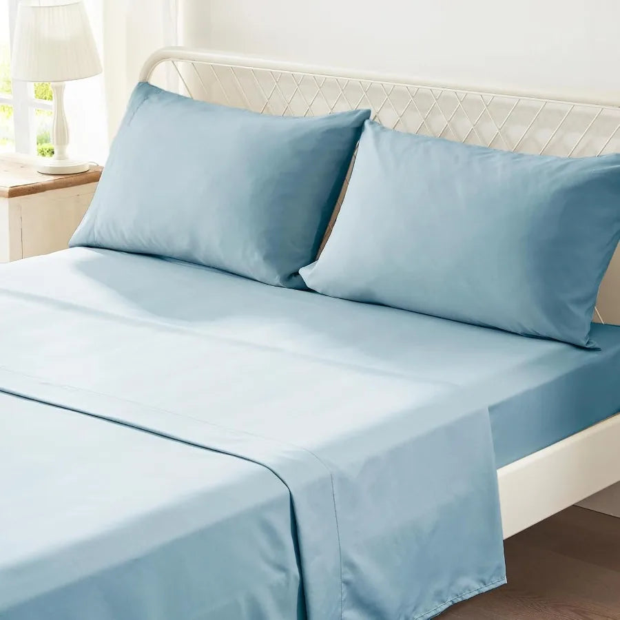 Queen Bed in a Bag 7 Piece Blue Shabby Chic All Season Ruffle Bedding Set with Comforter Pillow Shams Pillowcases Flat Sheet Fi