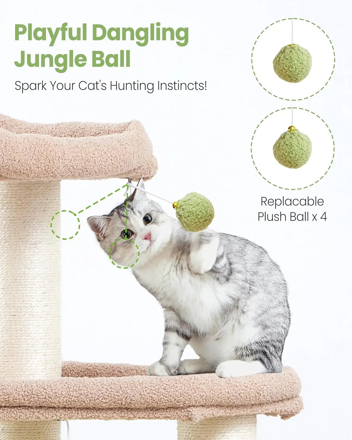 Large Cat Tree Tower for Indoor Cats - Extra Wide Scratching Post with Hammock and Tunnel, 60 Inch Multi-Level House