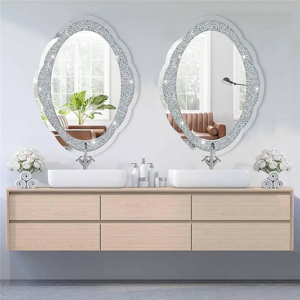 Decor Wall Mirror Arch Crystal Crushed Diamonds Vanity Accent Mirror 600x800mm for Entryway Hallway, Bedroom,Hotel Wall Decor