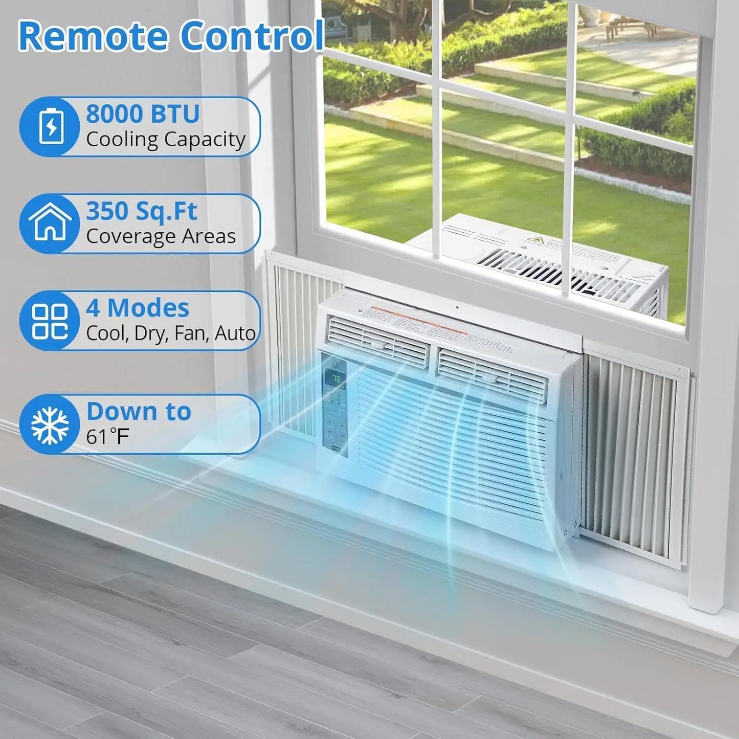 8,000 BTU Window Air Conditioner,AC Window Unit Cool up to 350 Sq. Ft w/Wifi Controls & 4 IN 1 Cooling, Dry, Fan,and Auto Mode